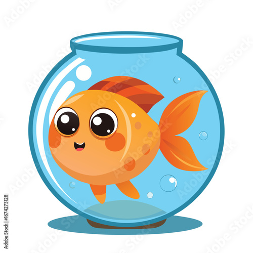 Goldfish swimming in a bowl and glass illustration