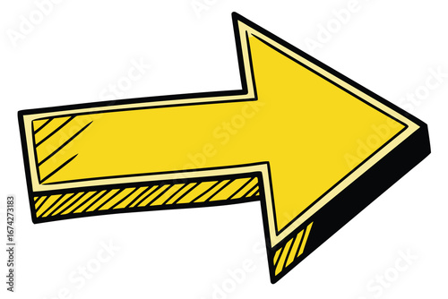 Cartoon Style Yellow Arrow Pointing Right Navigation Direction Sign Guide Vector Illustration Graphic Design Element