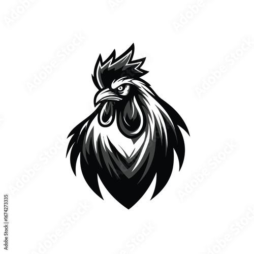 Bold Black and White Rooster Illustration for Business Logos and Branding