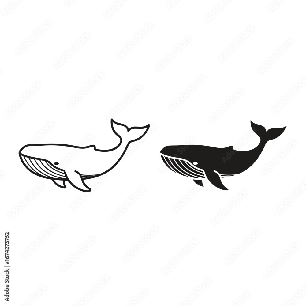 Obraz premium Whale icon set black and white 
