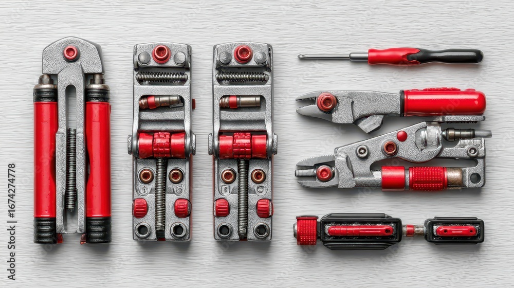 Fototapeta premium High-Quality Set of Precision Hand Tools on Gray Background