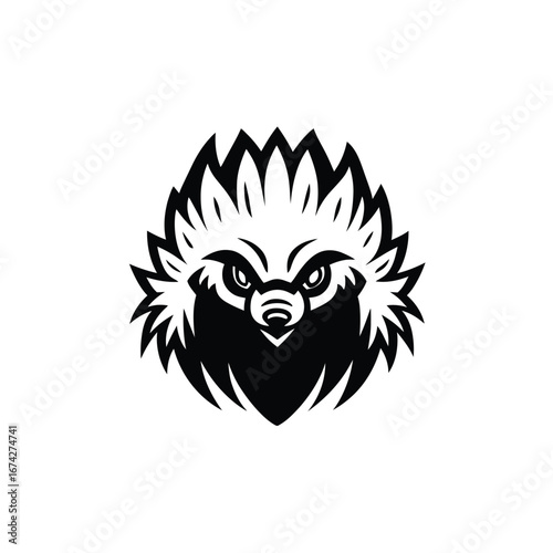 Bold Hedgehog Illustration in Sharp Black and White for Logo Design