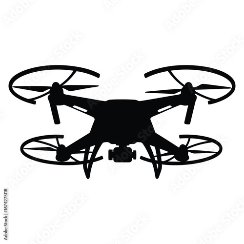 Silhouette of a quadcopter drone with a camera aerial photography