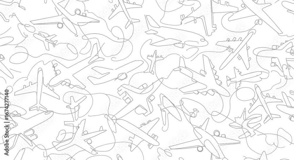 Fototapeta premium Seamless pattern filled with airplane line drawing illustrations for backgrounds design