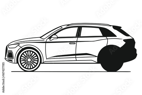 Sleek modern SUV side view outline vector design representing automotive industry and personal transportation solutions for modern lifestyles and urban commuting
