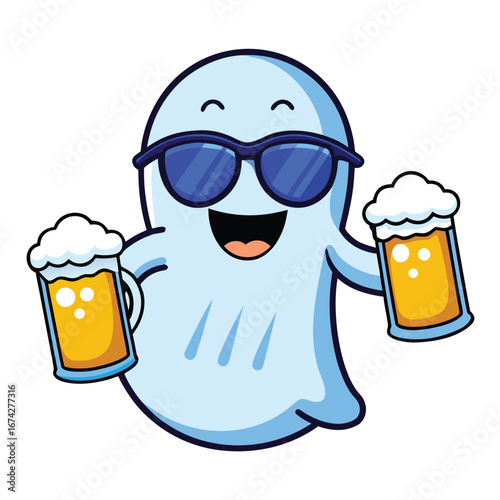 Halloween Vector illustration of a man holding a beer mug with cold, foamy liquid at an Oktoberfest party