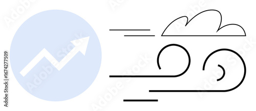 Upward arrow within a circle and dynamic wind swirl with a cloud, symbolizing progress, growth, and movement. Ideal for success, efficiency, goals, business, achievement innovation and change