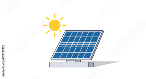 Illustration depicting solar panel and sunshine symbolising renewable energy technology