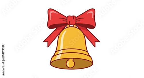 Festive golden bell adorned with a vibrant red bow embodies celebration announcement and harmonic