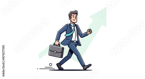 Energetic businessman strides confidently forward symbolizing career advancement and success