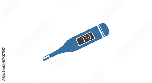 A digital thermometer displaying 37 degrees celsius against white background for medical