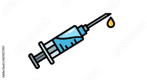 Stylized illustration of a syringe with a drop, emphasizing healthcare and medical themes