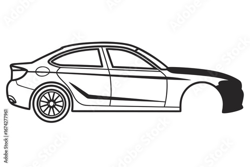 Vector illustration of a modern car with sleek design and missing front wheel automotive concept for creative projects