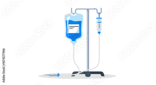 Intravenous Fluid Infusion Illustration with IV Drip Bag for Medical Treatment Therapy