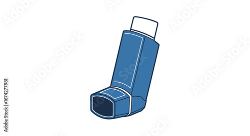 Illustration of a blue asthma inhaler on a clean white background suitable for presentations