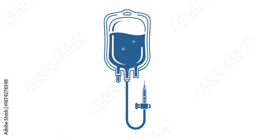 Stylized illustration of intravenous drip bag in monochrome blue medical design  concept