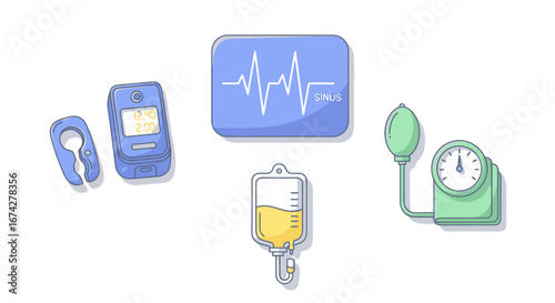 Illustrative display of medical equipment demonstrating health monitoring practices and patient care