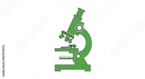 Green microscopic instrument stands ready in the laboratory environment illustration