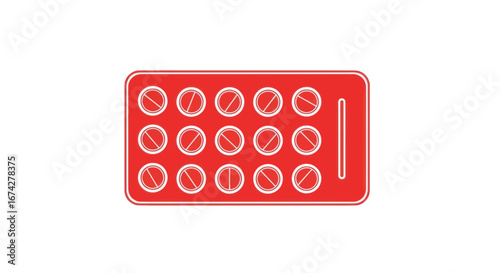 Vibrant red blister pack with round white tablets offering pharmaceutical imagery for medical