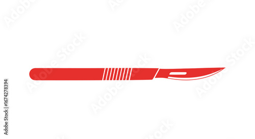 Bright crimson scalpel with clean lines against a pristine white backdrop minimal look