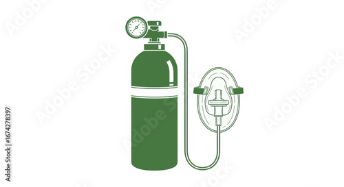 Green oxygen cylinder and mask illustration essential for healthcare and medical emergencies