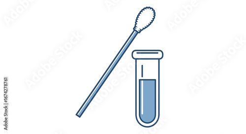 Stylized healthcare illustration: a swab stick and test tube ready for laboratory diagnostics with
