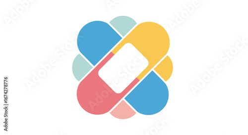 Abstract pastel-colored bandage design symbolizing healing and healthcare with colorful rounded