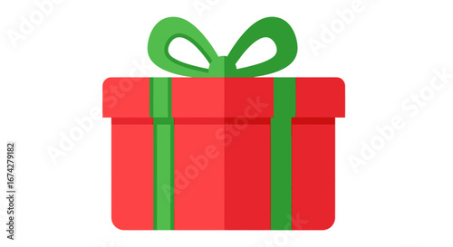 Stylized red gift box with green ribbon bow symbol design celebration occasion