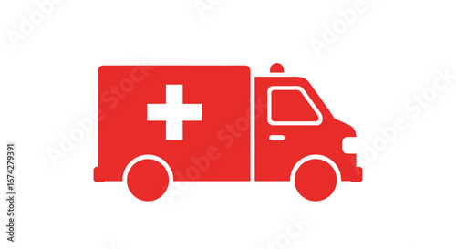 Urgent care response vehicle vector, medical emergency transport in red icon, emergency healthcare