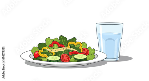 Fresh vibrant salad paired with refreshing glass of water healthy balanced meal idea