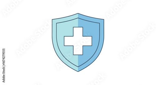A captivating illustration of a blue medical shield with a centered white cross offering