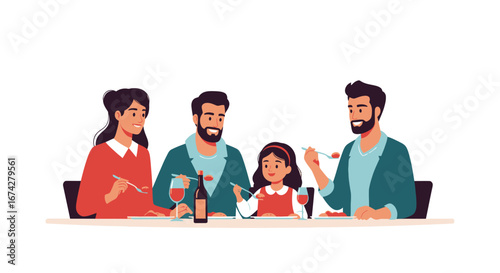 Animated depiction of family togetherness during a meal creates heartwarming atmosphere