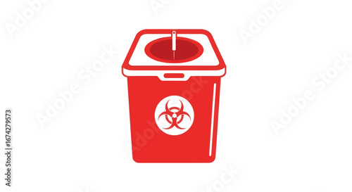 Red sharps container illustration emphasizing safety practices in healthcare settings featuring