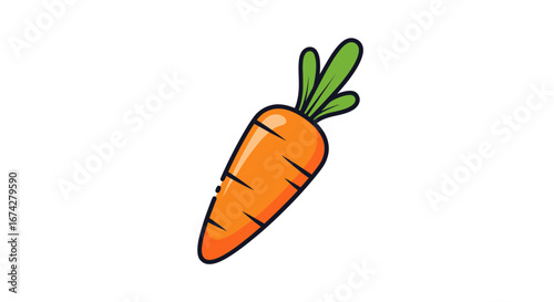 Vibrant carrot cartoon illustration with bold outline on clean white backdrop providing ample