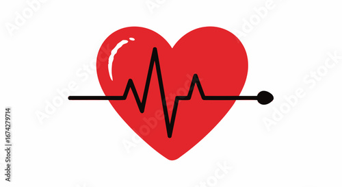 Vitality pulse: Red heart with a distinct heartbeat line on a clean white backdrop