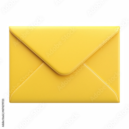 Cute cartoon yellow envelope with folded flap and rounded edges isolated on transparent background