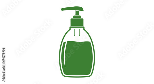 Bottle dispensing liquid in minimalist green design for sanitation concepts