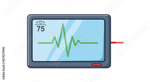 Electrocardiogram screen displaying patient's heart rate and vital signs information
