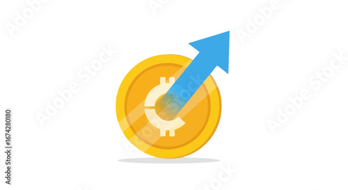 Elevated crypto currency value with upward pointing arrow symbolizing growth trends