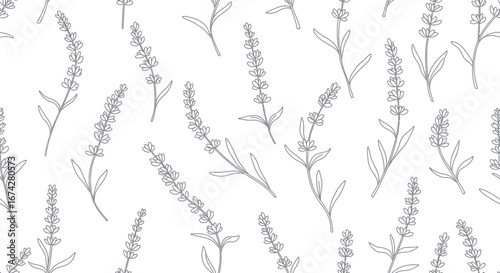 Delicate lavender sprigs adorn this seamless botanical pattern creating a tranquil ambiance