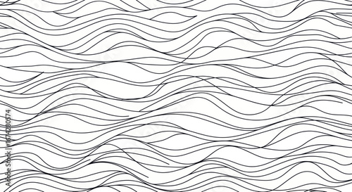 Serene monochrome linework portraying the rhythmic flow and undulating motion of waves design