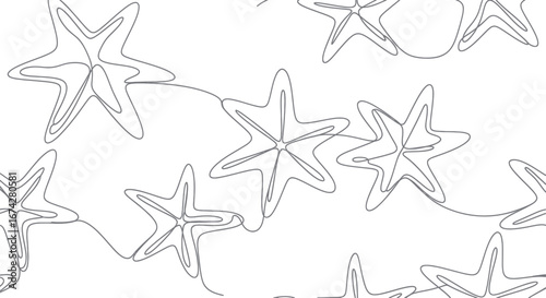 Elegant starfish pattern created with flowing continuous lines on pristine white backdrop