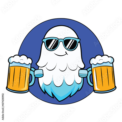 A festive Oktoberfest Halloween vector illustration of a cold beer mug with foam, perfect for a pub party design 