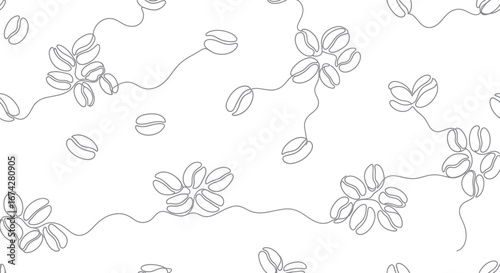 Elegantly simple minimalist line drawing featuring stylized coffee beans arranged as florals and