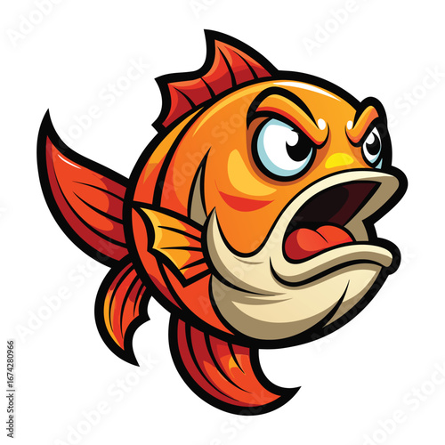 Funny cartoon fish head illustration with cute and playful design