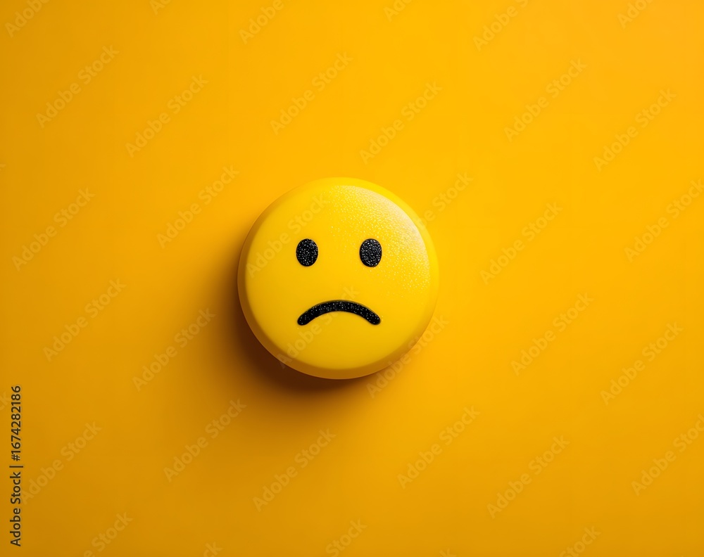 Fototapeta premium Sad face emoji yellow background expression feeling emotion depression symbol
