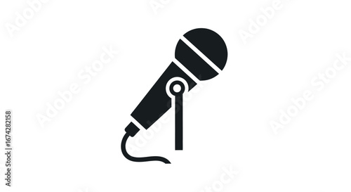 Sleek black microphone vector icon for audio recording and entertainment projects minimal design