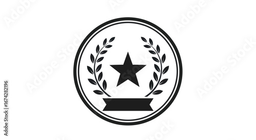 Elegant achievement emblem with laurel wreath star and ribbon graphic art