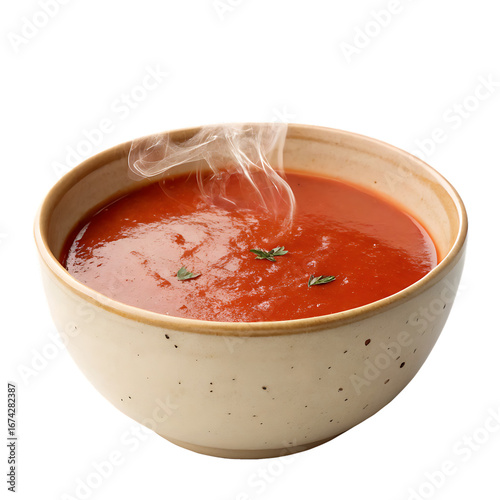 A bowl of tomato soup isolated on a transparent background