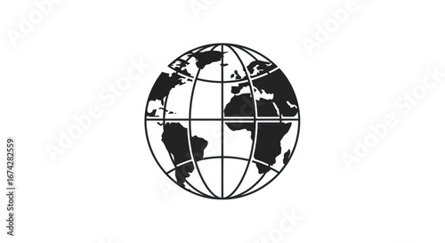 Sleek monochrome globe graphic representing global interconnectedness and cartography precision